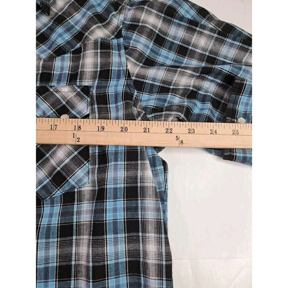 Wrangler Womens Western Shirt  Black/Teal Plaid Pearl Snap Collar Pocket SZ L - Picture 4 of 6